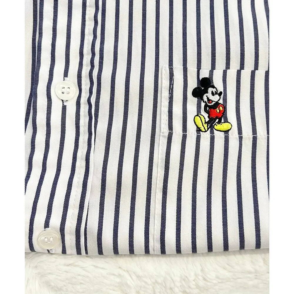 DISNEY CATALOG Men's Mickey Button Down Striped Dress Shirt XL Long Sleeve Blue